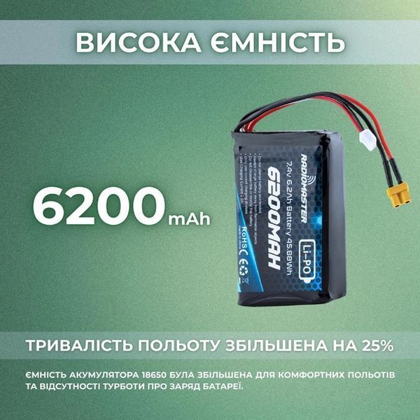Акумулятор RadioMaster 6200 mAh 7.4V 2S Li-PO XT-30 для пультів керування TX16S, BOXER HP0157.BATT-6200-2S 00234 фото